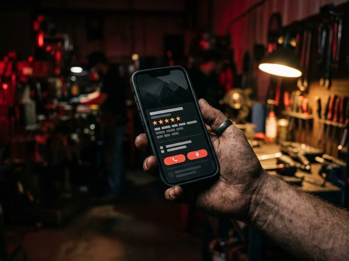 Vollständig optimiertes Google Unternehmensprofil eines Handwerksbetriebs aus Freising auf dem Smartphone