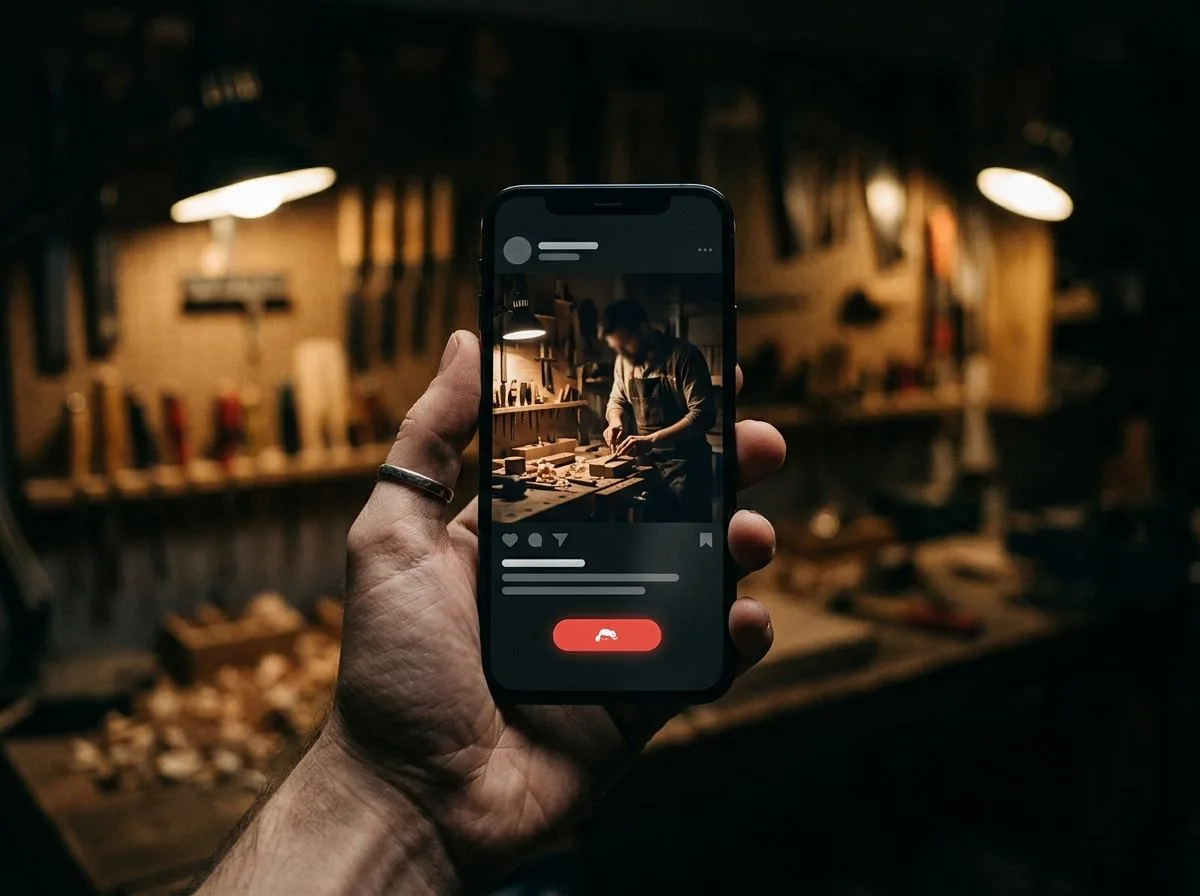 Instagram-Anzeige eines Handwerksbetriebs aus dem Raum München auf dem Smartphone