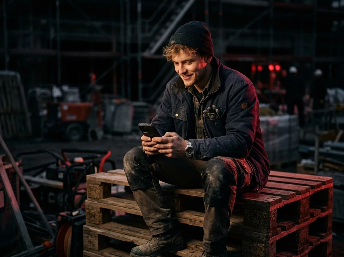 Geselle eines Handwerksbetriebs bewirbt sich per Smartphone in unter zwei Minuten