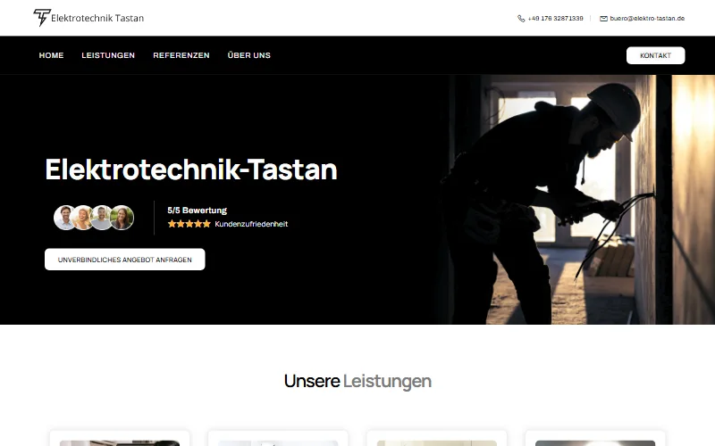 Website des Elektromeisterbetriebs Elektrotechnik Tastan GmbH in Neufahrn bei Freising